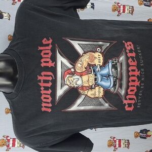 Y2K North Pole Choppers Santa Claus Biker graphic design LG black & red t-shirt